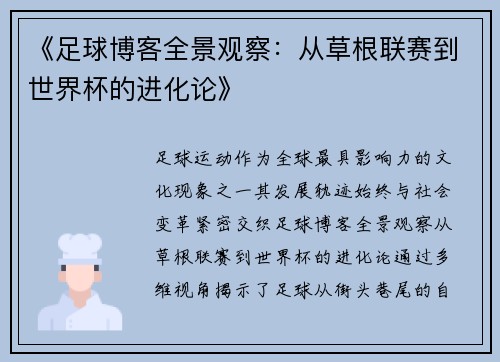 《足球博客全景观察：从草根联赛到世界杯的进化论》